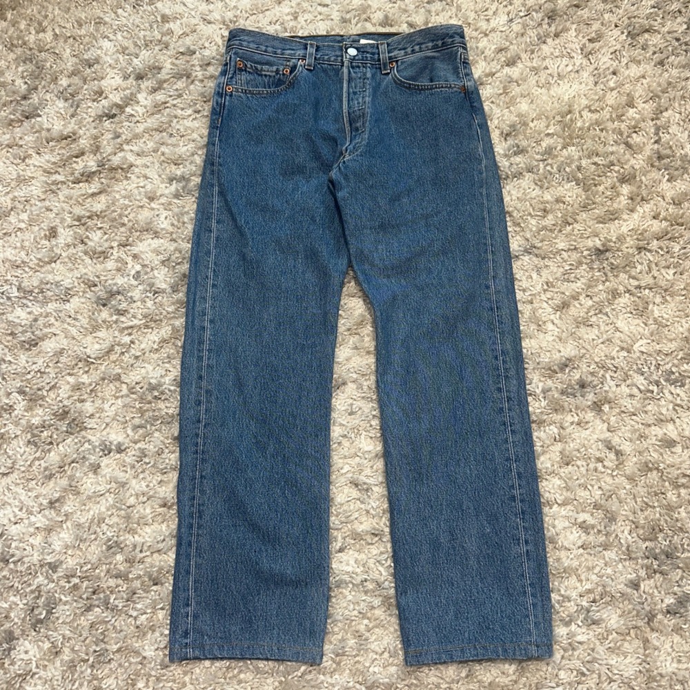 Orange tag Levis 501 Original Fit Jeans Mens 32x27Medium Wash Blue Straight Leg